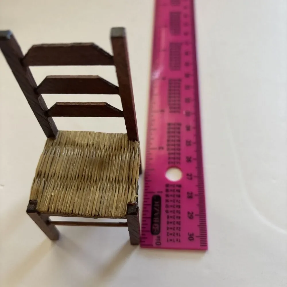Vintage Miniature Dollhouse Sized Shackman & c Ladder Back Chair Rush Woven Seat